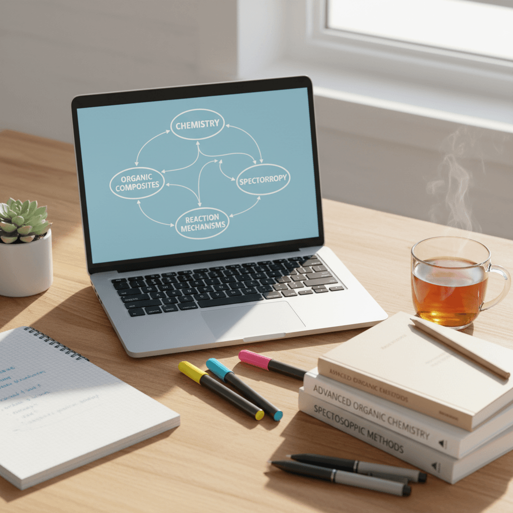 Espace d'étude moderne avec un étudiant travaillant sur un ordinateur portable